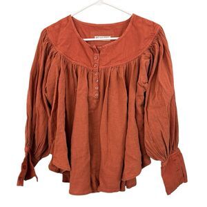 We The Free People Malibu Crinkle Top XS Oversized Burnt Orange Autumnal Boho